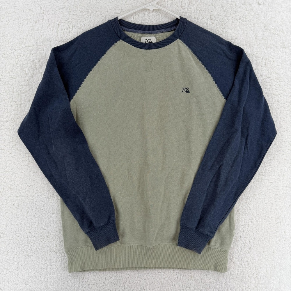 Quiksilver Sweatshirt Mens Large Green Navy Raglan Crewneck Fleece Pullover